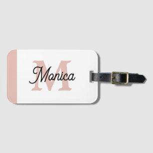Rödaktig Rosa Enkel Anpassad Namn Monogram Modern Bagagebricka