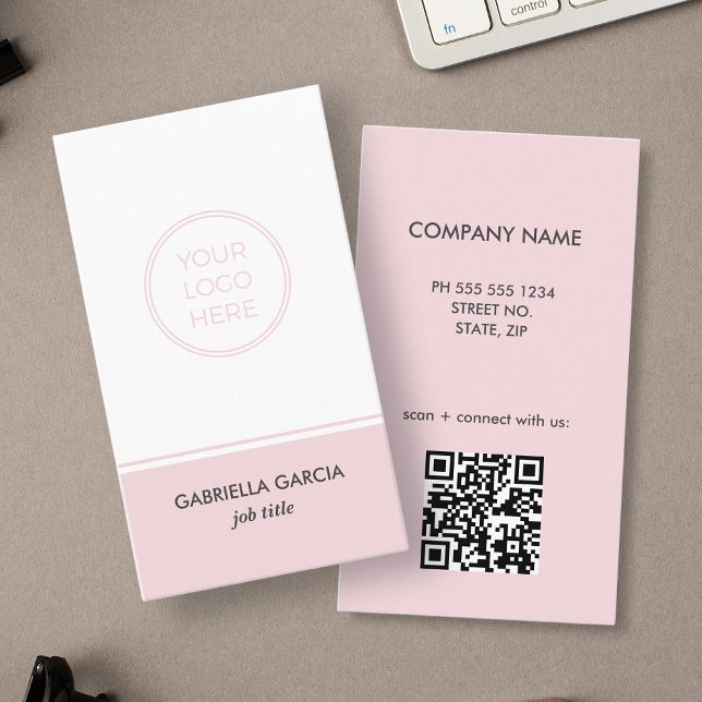 Rödaktig Rosa Enkel Logotyp QR-kod Affärsvisitkort Visitkort (Card is shown in 3.5 x 2 inches. Choose size, corner and paper type. Packs come in 50 cards.)