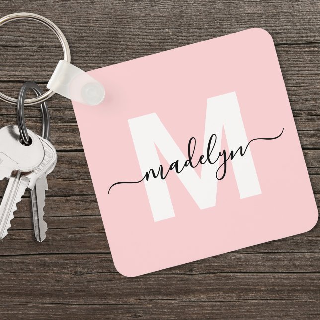 Rödaktig Rosa Initial Namn Monogram Nyckelring (Blush Pink Initial Name Monogram keychain)