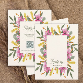 Rödaktig Rosa Lilja QR-kod Botanisk Blommig Bröllo OSA Kort
