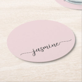 Rödaktig Rosa Monogram Namn Skript Chic Signatur Underlägg Papper Rund
