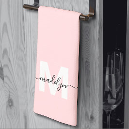 Rödaktig Rosa Namn Monogram Kökshandduk