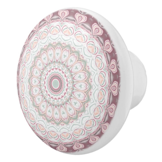 Rödaktig Rosa och Mint Mandala Mönster Design Knopp (Höger)