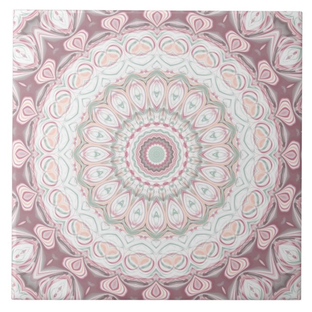 Rödaktig Rosa och Mint Mandala Mönsterdesign Kakelplatta (Framsidan)