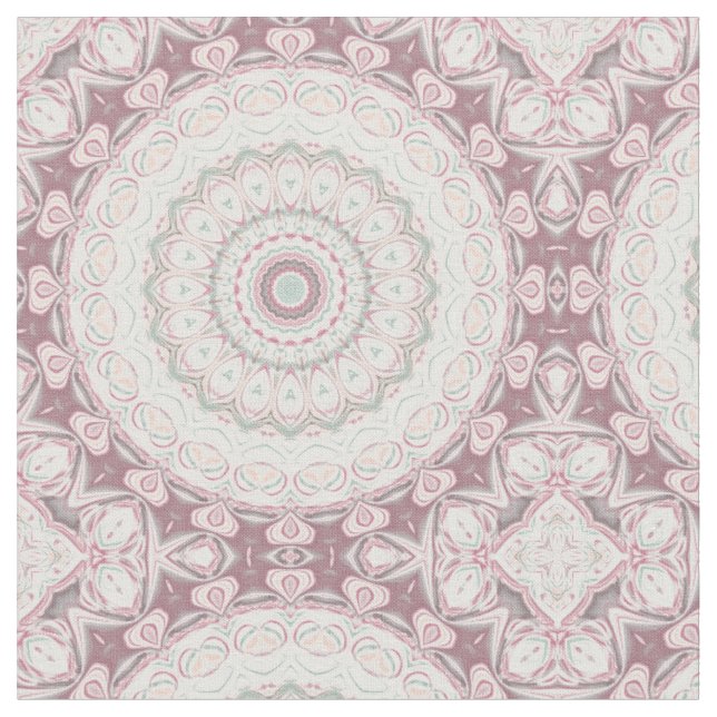 Rödaktig Rosa och Mint Mandala Mönsterdesign Tyg (Närbild)