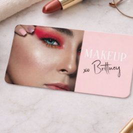 Rödaktig Rosa Skript QR-kod Foto Makeup Visitkort