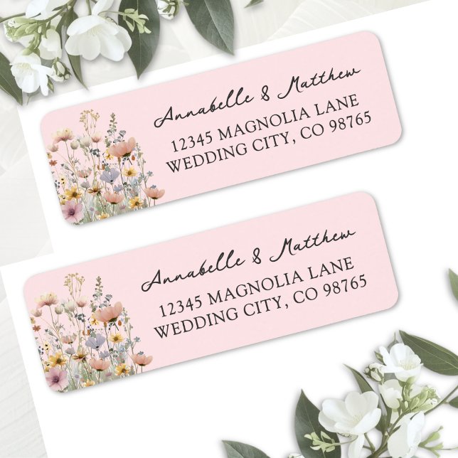 Rödaktig Rosa Vildblomma Blommig Returadress Etikett (Blush Pink Wildflower Floral Return Address Label )