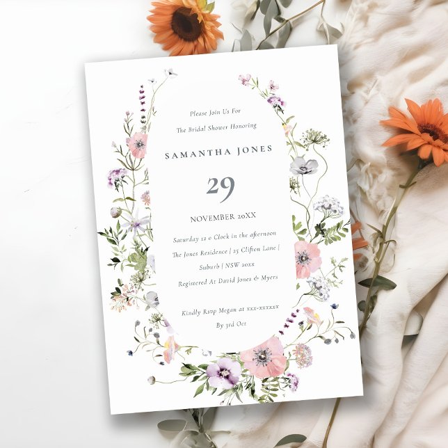 Rödaktig Rosa Vildblomma Ram Bröllopsfest Inbjudan (Skapare uppladdad)