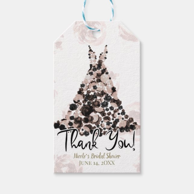 Rödaktig Svart Elegant Blommig Ros Klänning Bröllo Presentetikett (Framsidan)