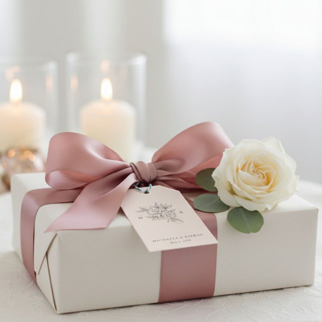 Rödaktigt Rosa Monogram Bröllopsgåva Tag Presentetikett (Blush Pink Monogram Wedding Favor Tag)