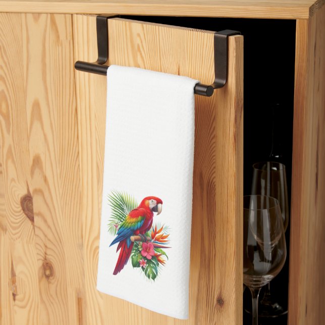 Rödaktropiska blommigtar kökshandduk (Thirds Fold)