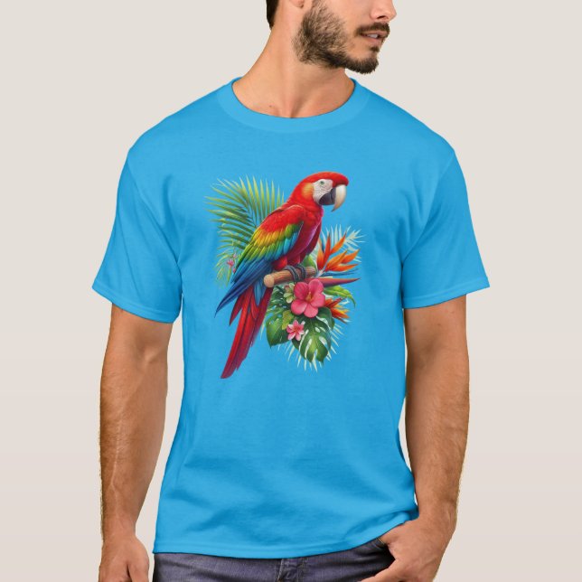 Rödaktropiska blommigtar t shirt (Framsida)