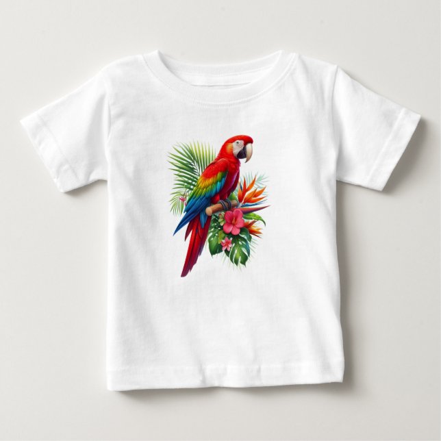 Rödaktropiska blommigtar t shirt (Framsida)