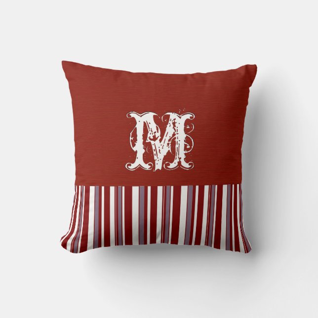 Rödbakgrund med enkel Mörk. Monogram Retro Rand Kudde (Framsida)