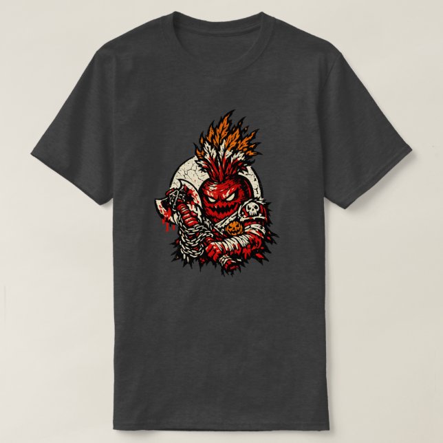 Rödbetor Berserker Halloween — Mörk Retro Krigare  T Shirt (Design framsida)