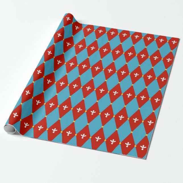 Rödblå Argyle eller Diamond Motif Wrapping Pape Presentpapper (Utrullad)