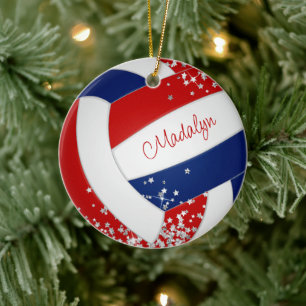 rödblå flickor volleyball silver stjärnor accent julgransprydnad keramik