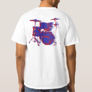 rödblå trummor vit t-shirt