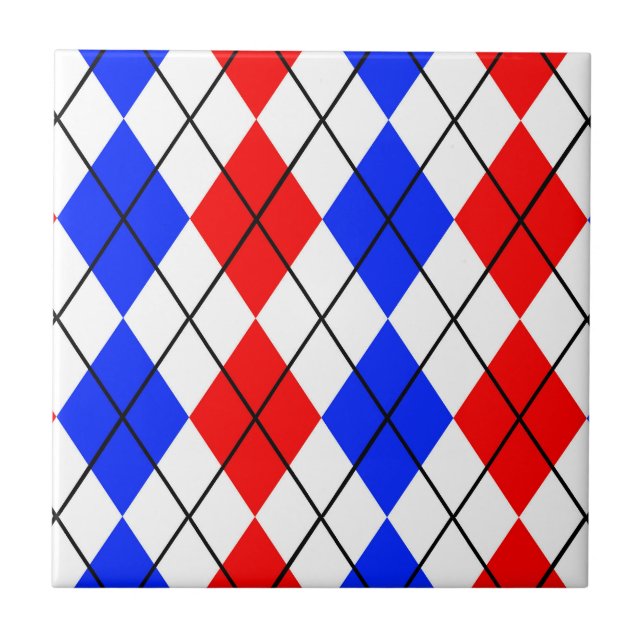 Rödblå vit Argyllene Diamond Mönster Design Kakelplatta (Framsidan)