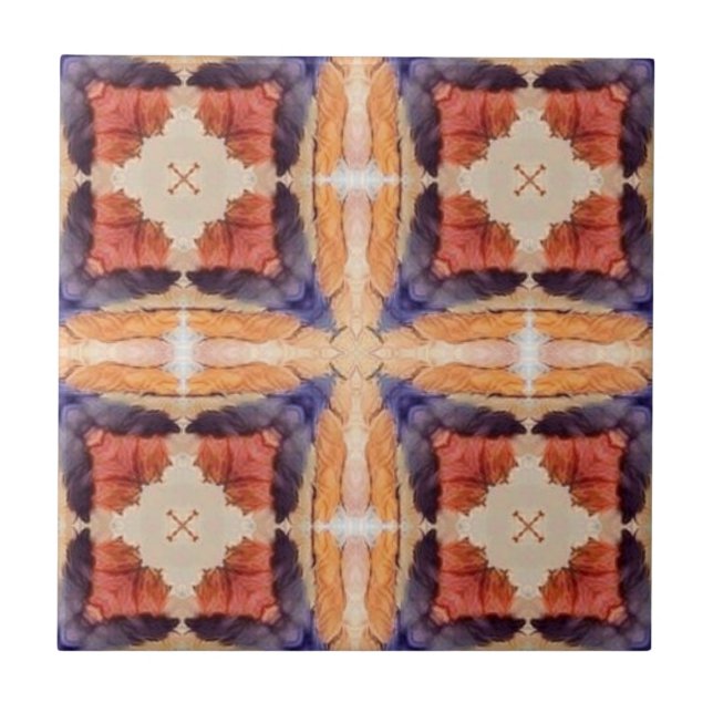 Rödblått indigo-orangens geometriska kvadratisk de kakelplatta (Framsidan)