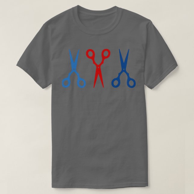 Rödblått och blått från barber-saxar t shirt (Design framsida)