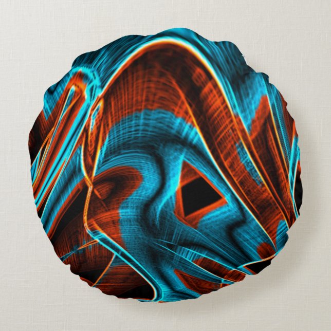 Rödblått och rödbränt med groovar rund kudde (Baksidan)