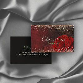 Rödblomma faux guld glitter monogram visitkort