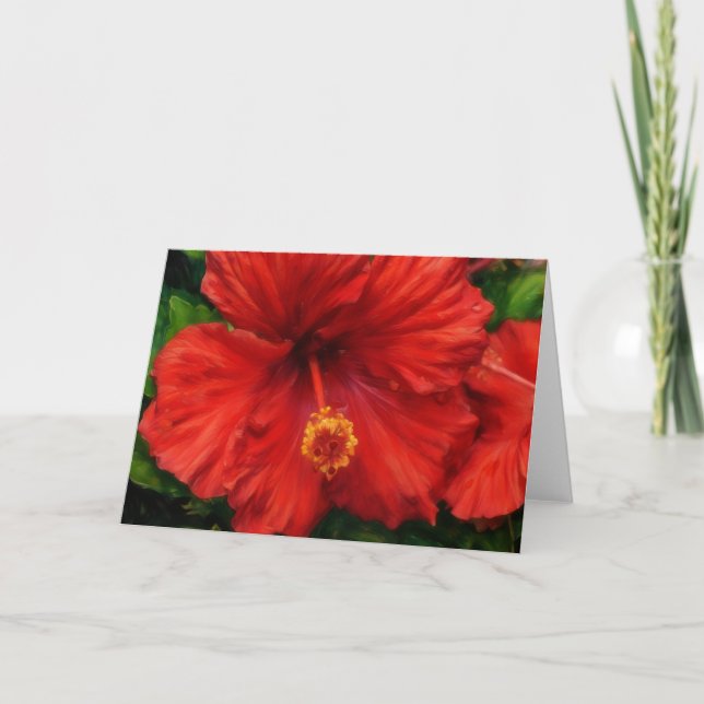 Rödblomma Hibiscus Tropical Blommigt Art Card Kort (Framsida)