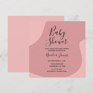 Rödblommig Rosa Mauve Modern Minimal Baby Shower Inbjudningar