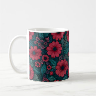 Rödblommor, grafisk design kaffemugg