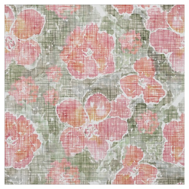 rödblommor i grönt struktur canvas grova tyg (Provkarta)