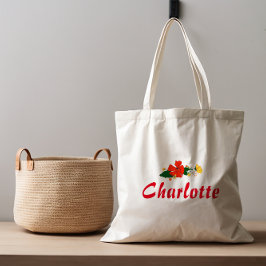 Rödblommor, rustic Tote Bag, röd gult Tygkasse