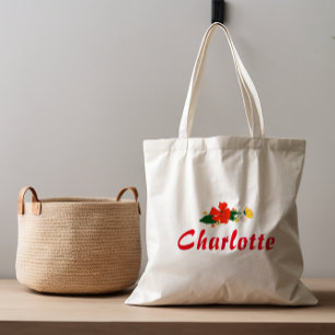 Rödblommor, rustic Tote Bag, röd gult Tygkasse