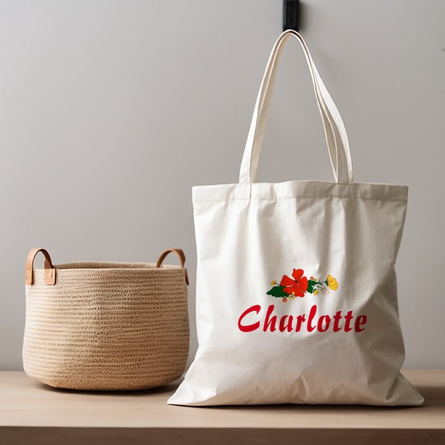 Rödblommor, rustic Tote Bag, röd gult Tygkasse (Skapare uppladdad)