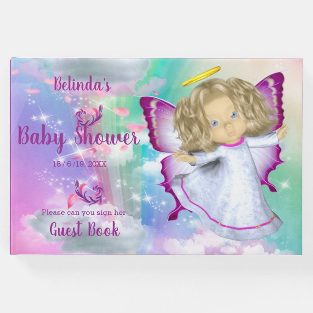 Rödbögar, fluffmoln och fjäril Flicka Gästböcker (Framsida)