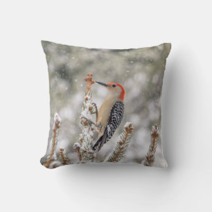 Rödböld Woodpecker i snö Kudde