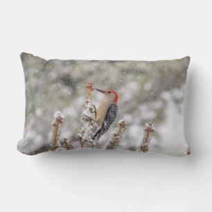 Rödböld Woodpecker i snö Lumbarkudde