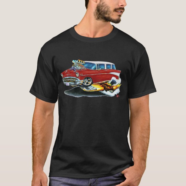 Rödbrun bil 1957 för Chevy Nomad Tee (Framsida)