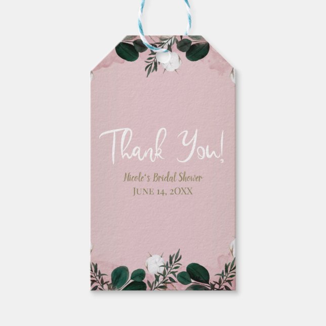 Rödbrun Bomull Blommig Grönska Rustikal Bröllop Presentetikett (Framsidan)