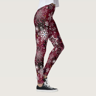 Rödbrun damasker för jul för vitsnowflakemönst leggings