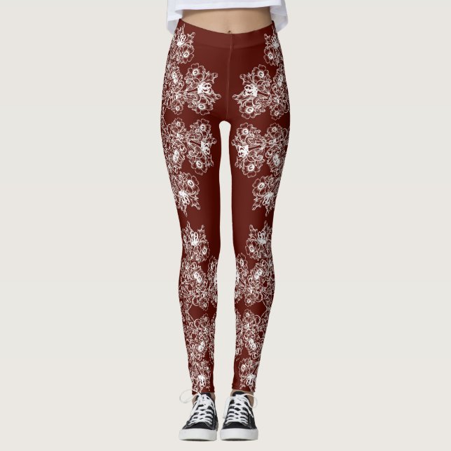 Rödbrun modell för blom- barock stil leggings (Framsida)