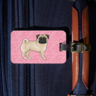 Rödbrun Mops Hund Tecknad Moppar Kärlek Hjärtmönst Bagagebricka