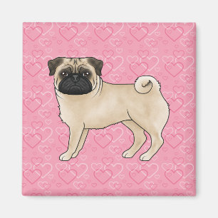 Rödbrun Mops Hund Tecknad Moppar Rosa Kärlek Hjärt Magnet