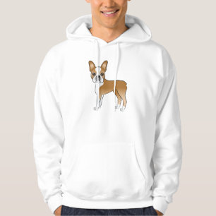 Rödbrun och vit Boston Terrier Söt Tecknad Hund Hoodie