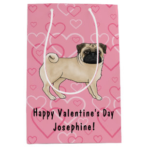 Rödbrun Pug Hund Tecknad Moppar Rosa Kärlek Hjärtm