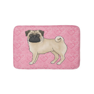 Rödbrun Pug Hund Tecknad Moppar Rosa Kärlek Hjärtm Badrumsmatta