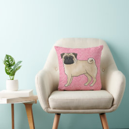 Rödbrun Pug Hund Tecknad Moppar Rosa Kärlek Hjärtm Kudde