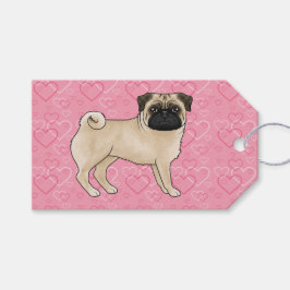 Rödbrun Pug Hund Tecknad Moppar Rosa Kärlek Hjärtm Presentetikett