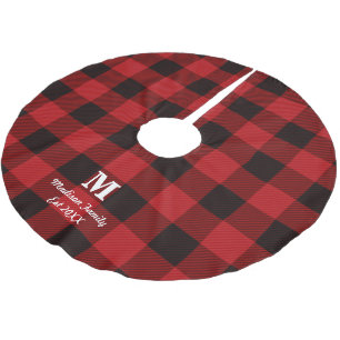 rödbuffalo lumberjack plaid monogram julgransmatta borstad polyester