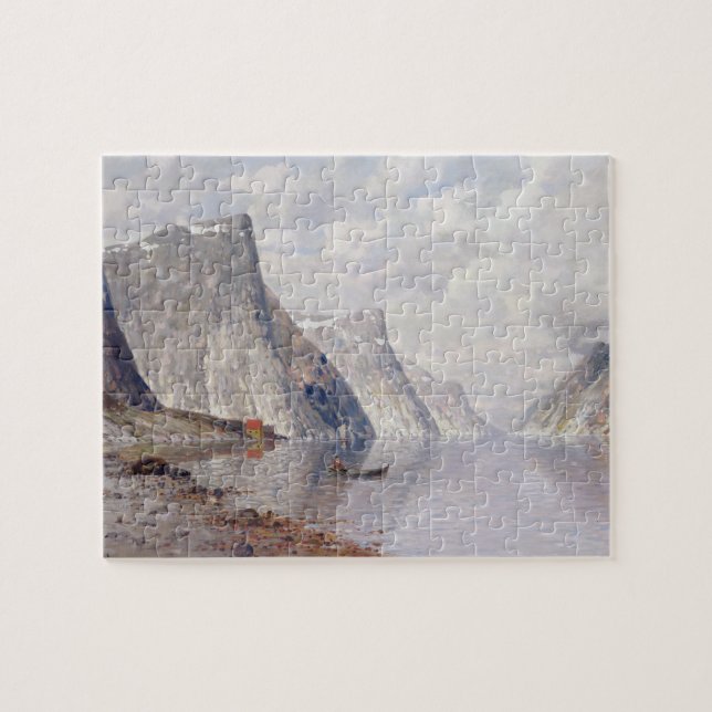 Rodd på en norsk Fjord (olja på kanfas) Pussel (Horisontell)